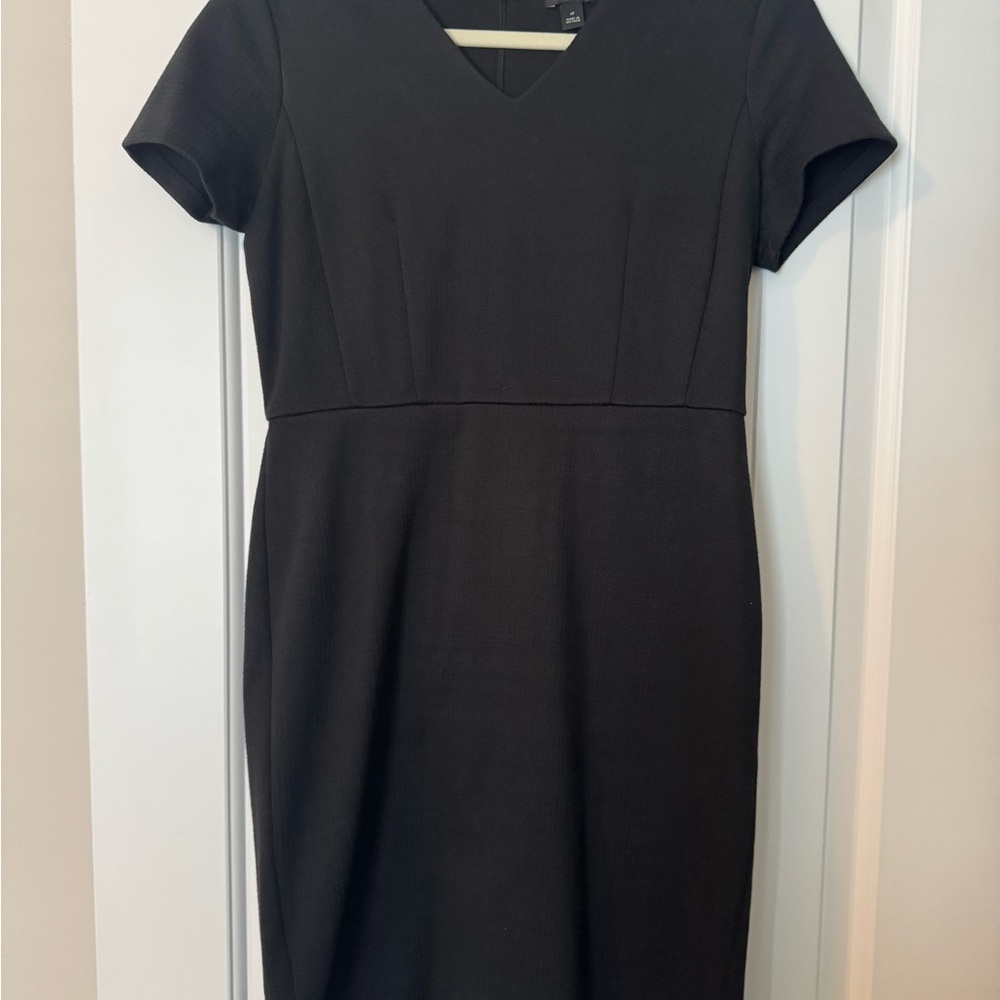 Ann Taylor Black Midi Dress with V-Neck